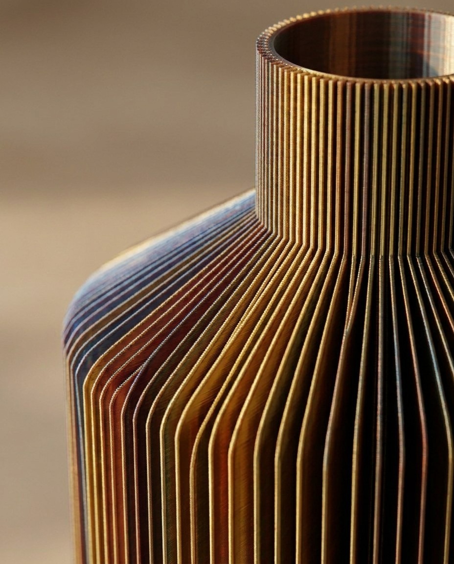 Dettaglio delle lamelle verticali e del collo del vaso LUMA tricolore
